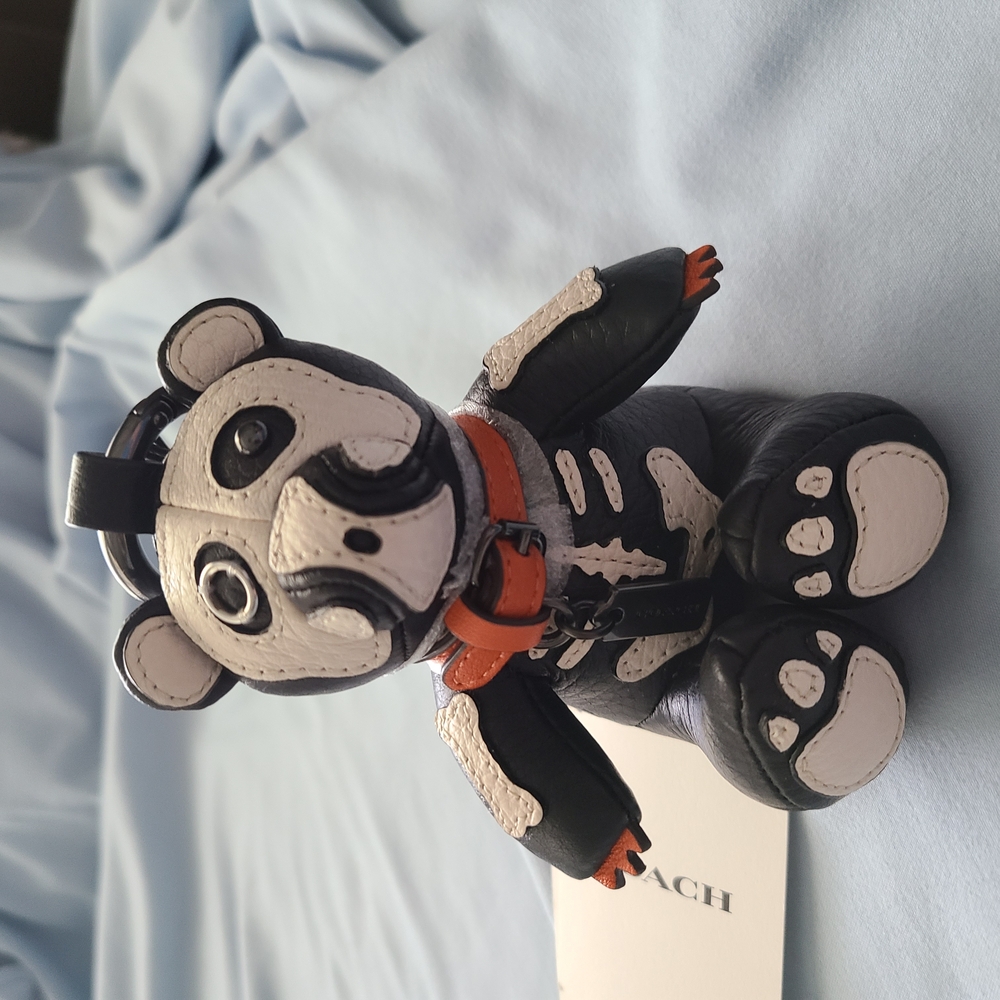 Coach Black and White Leather Halloween Key Chain  New